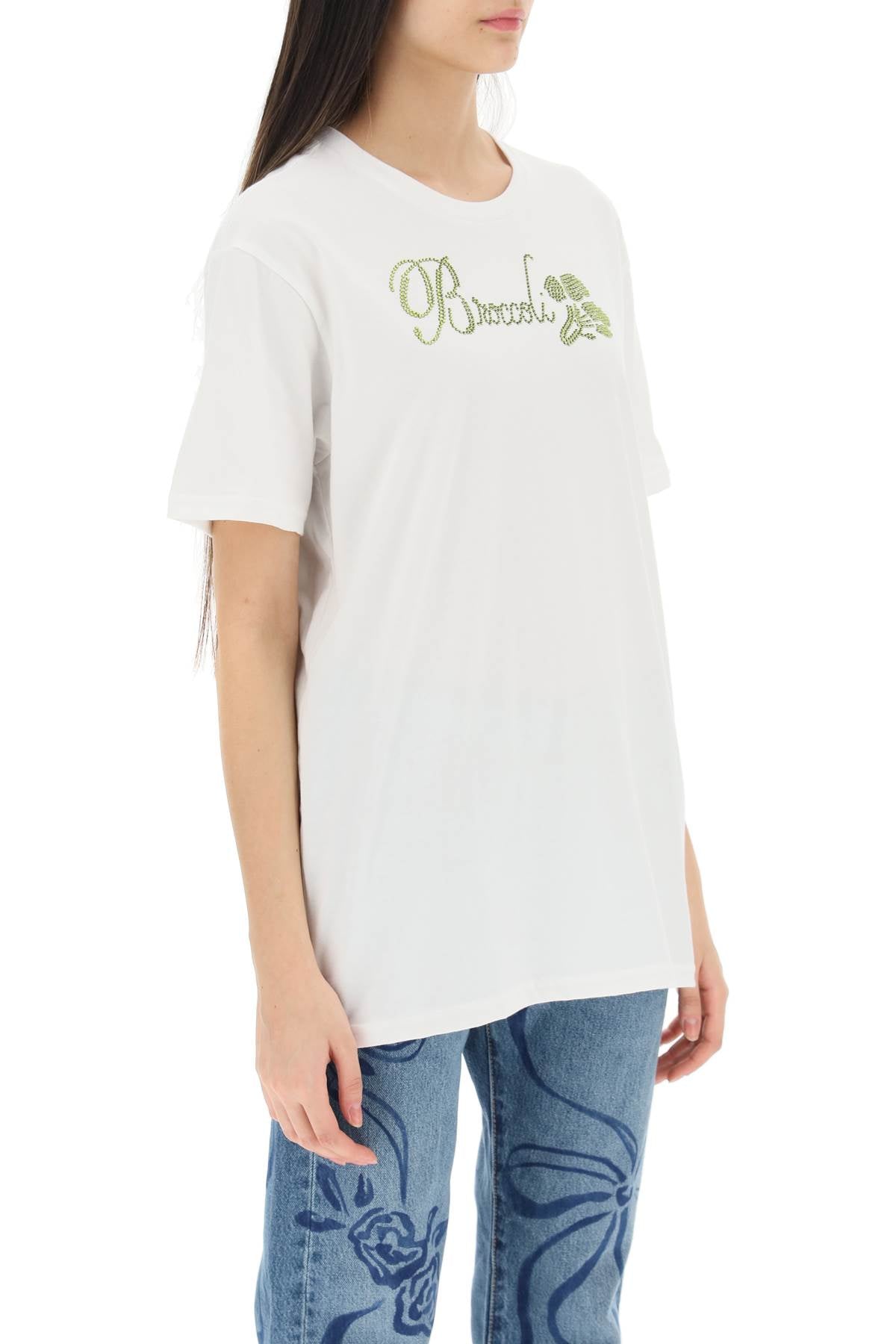 Collina Strada Organic Cotton T Shirt With Rhinestones   White