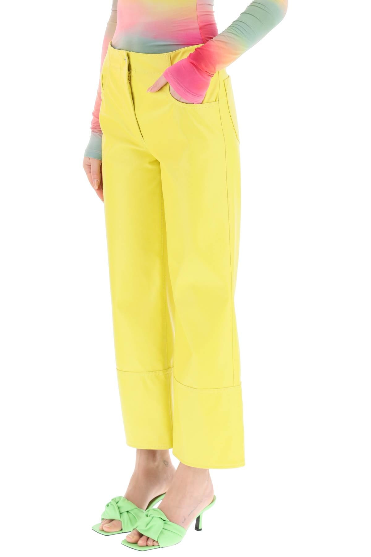 Msgm Faux Nappa Bootcut Pants   Yellow