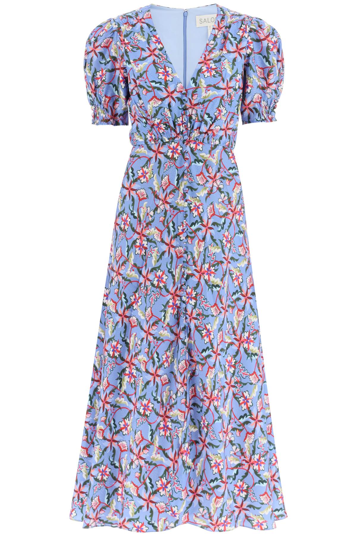 Saloni 'Lea' Long Dress In Printed Silk   Light Blue