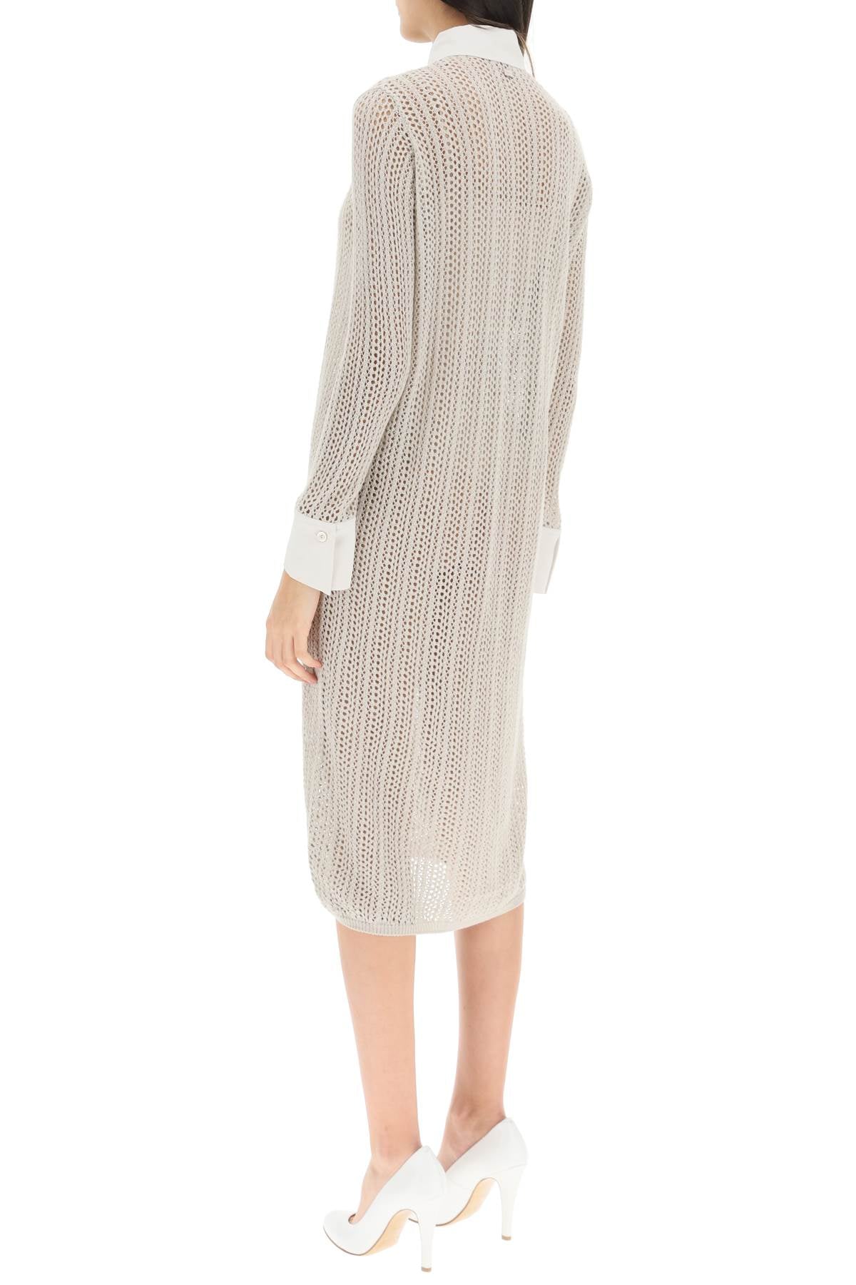 Agnona Linen*** Cashmere And Silk Knit Shirt Dress   Beige