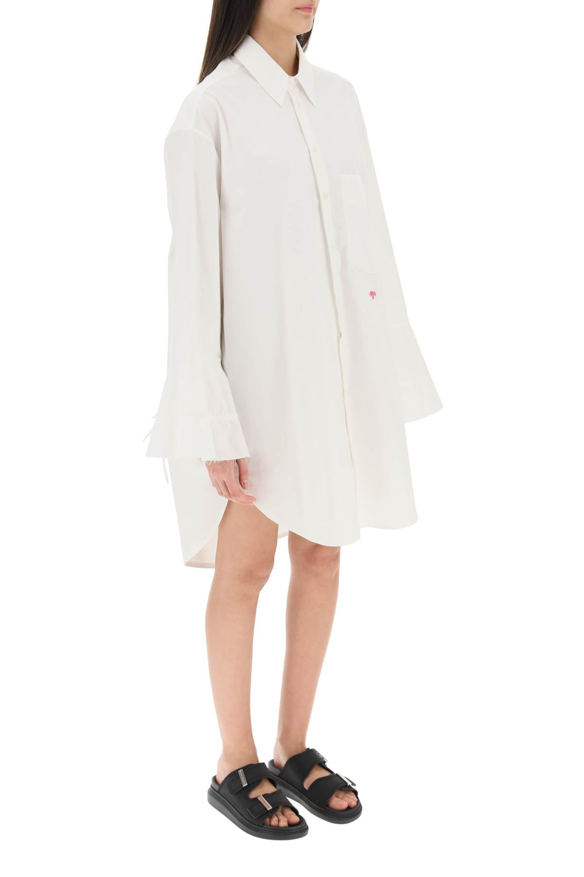 Palm Angels Shirt Dress With Bell Sleeves   White