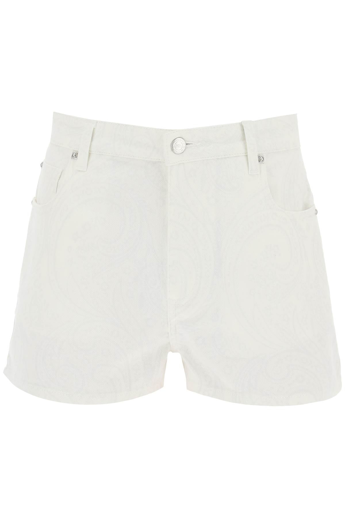 Etro Paisley Denim Shorts   White