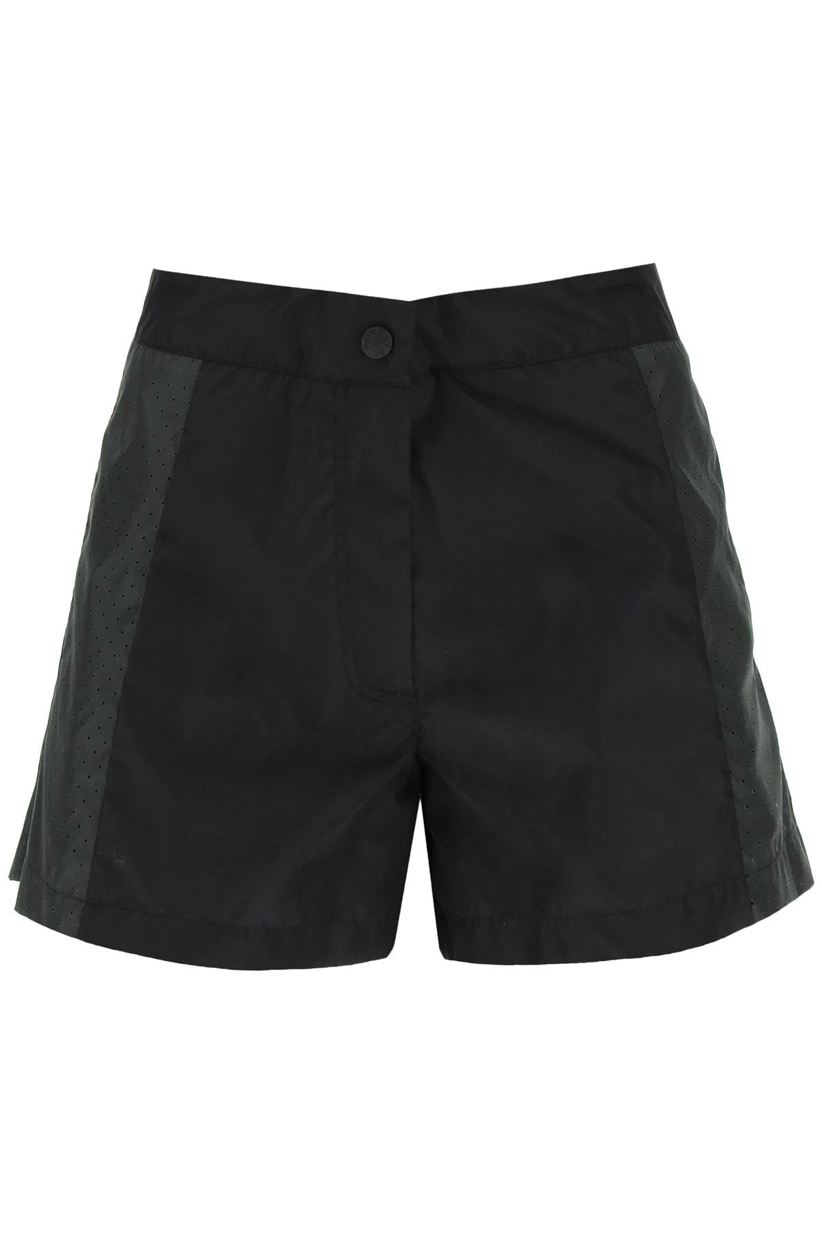 Moncler Born To Protect Nylon Shorts With Perforated Detailing   Black