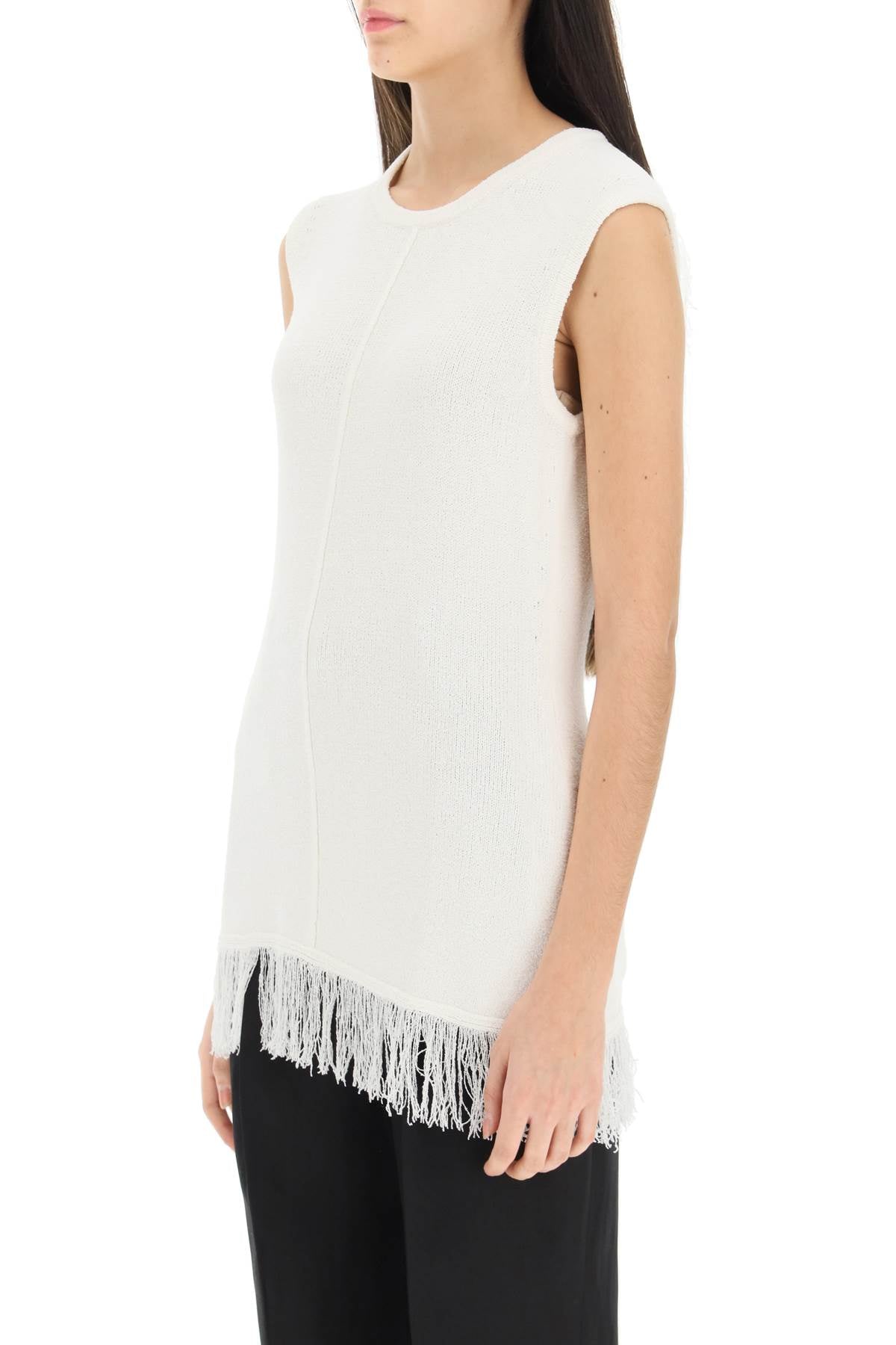 Loulou Studio Fringed Bouclé Knit Top   White