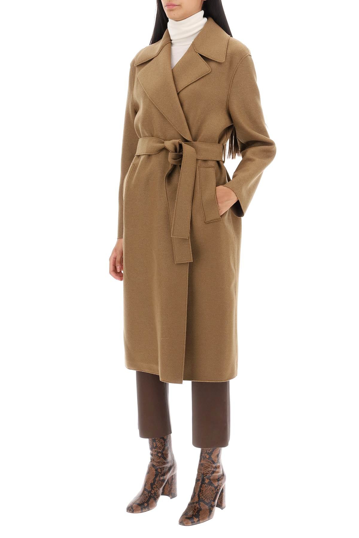 Harris Wharf London long robe coat in pressed wool and polaire