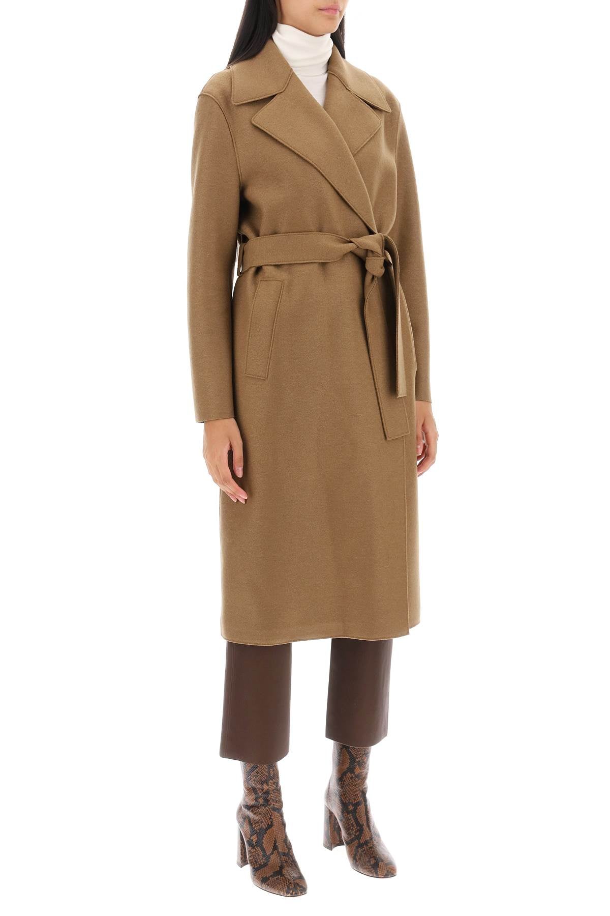 Harris Wharf London long robe coat in pressed wool and polaire