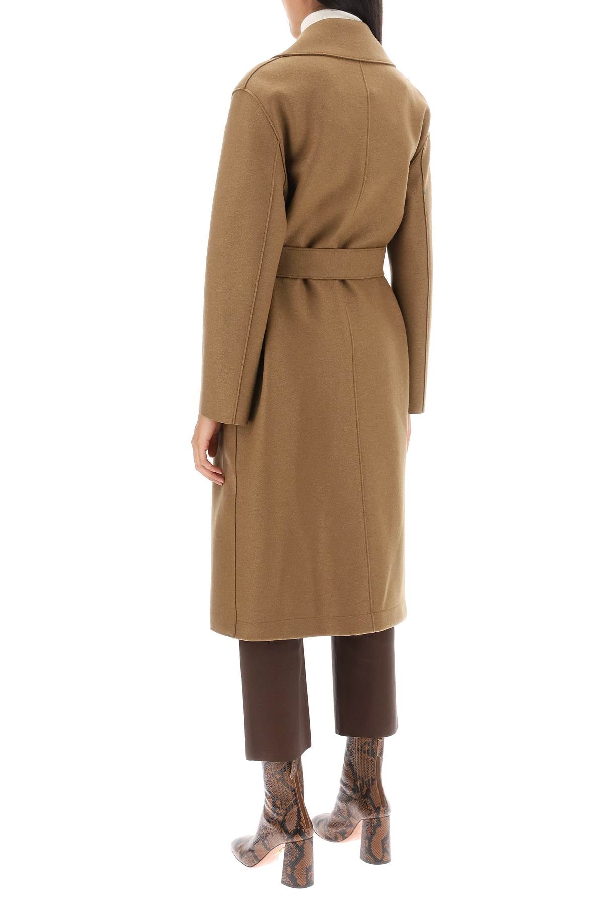 Harris Wharf London long robe coat in pressed wool and polaire