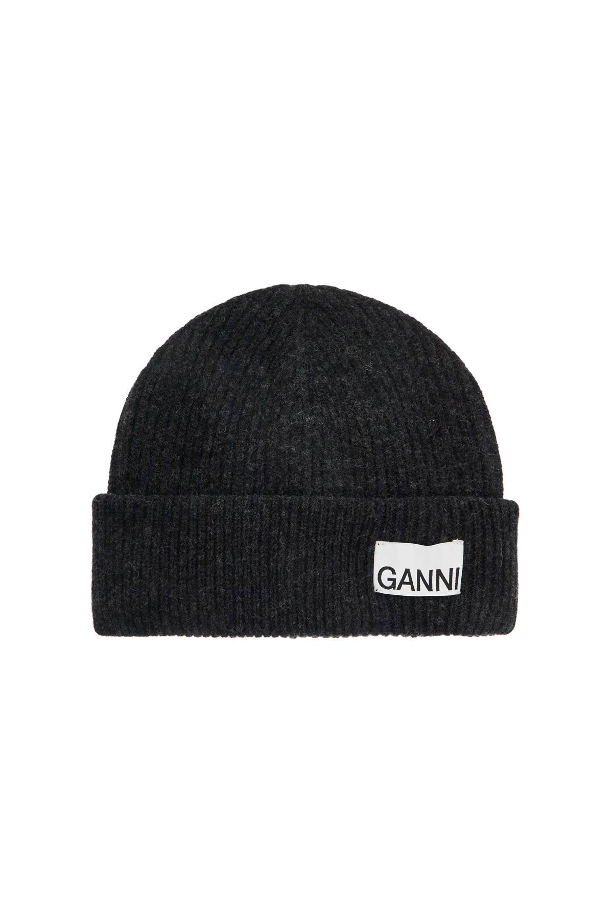 Ganni beanie hat with logo label