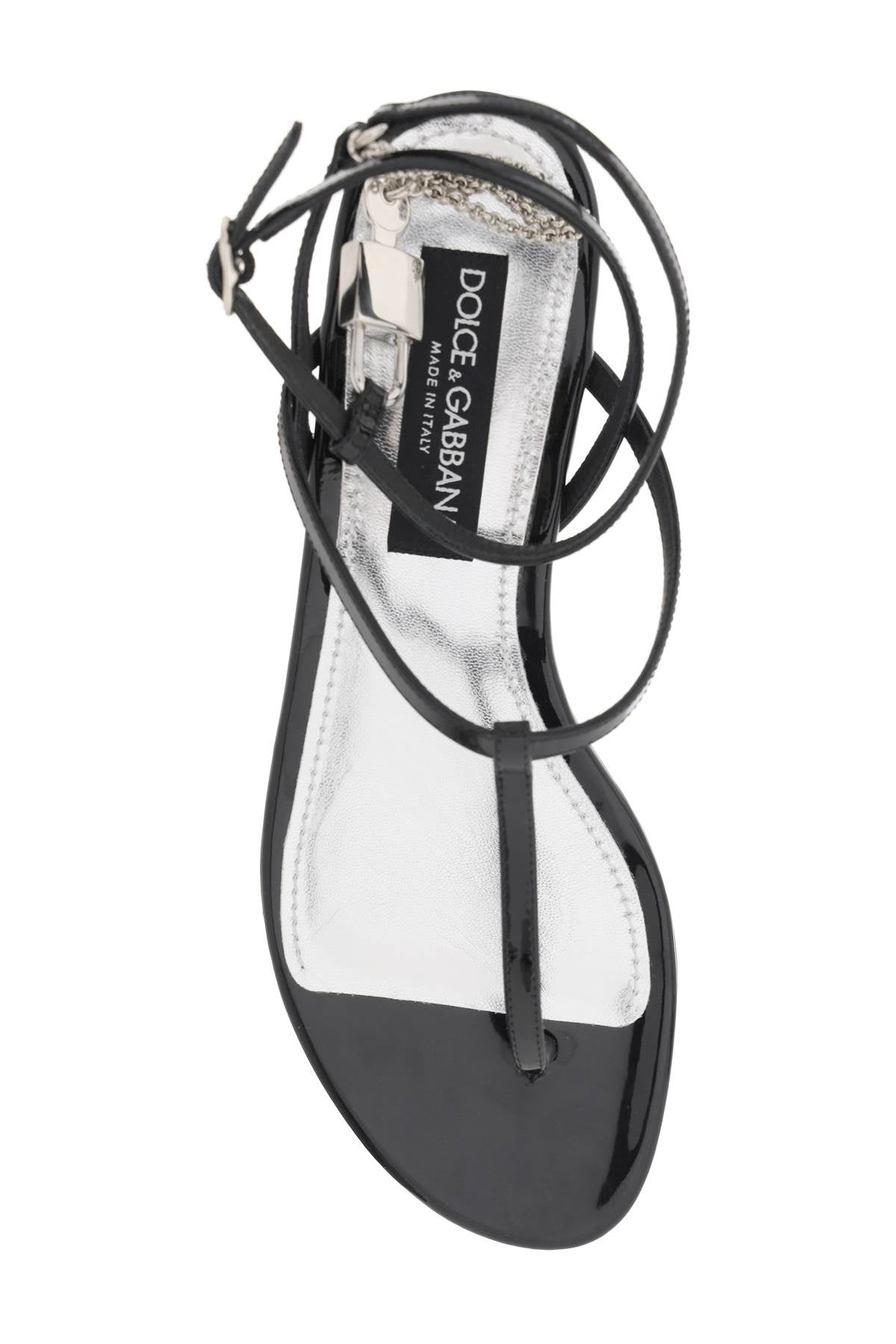 Dolce & Gabbana patent leather thong sandals with padlock