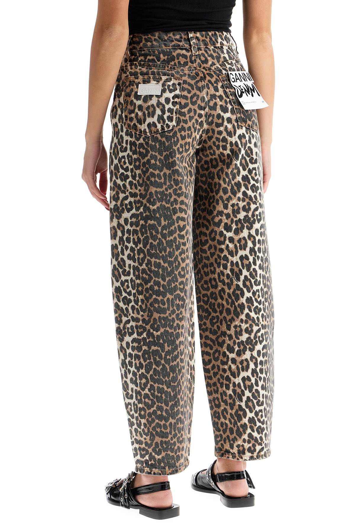 Ganni leopard print barrel jeans