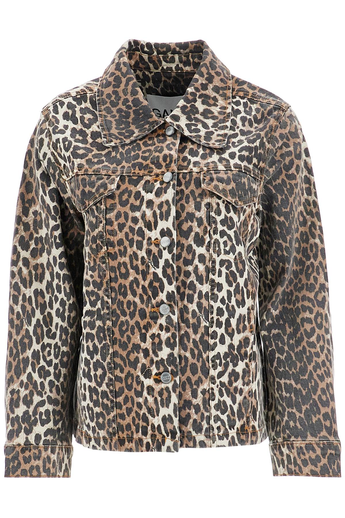 Ganni "leopard print denim jacket"