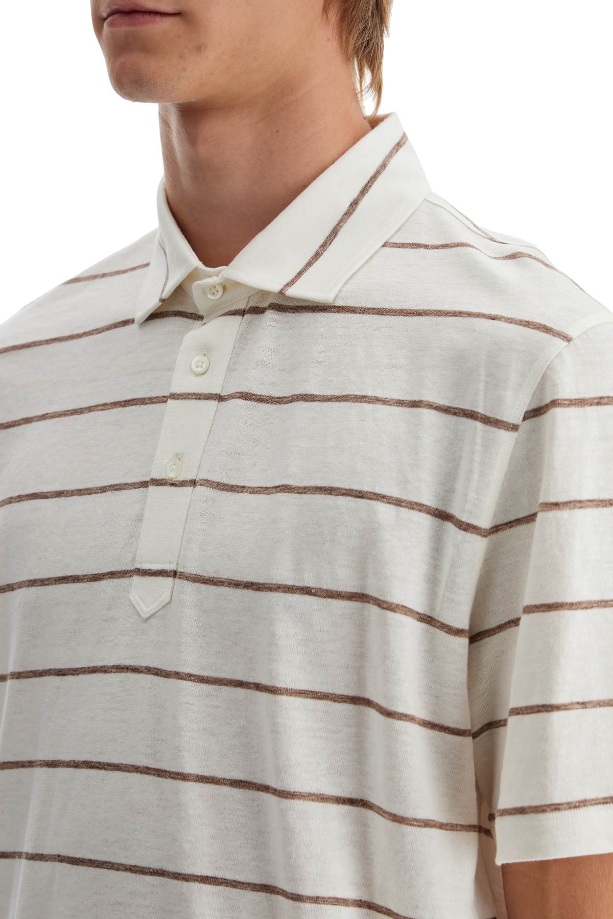 Brunello Cucinelli striped linen and cotton polo shirt