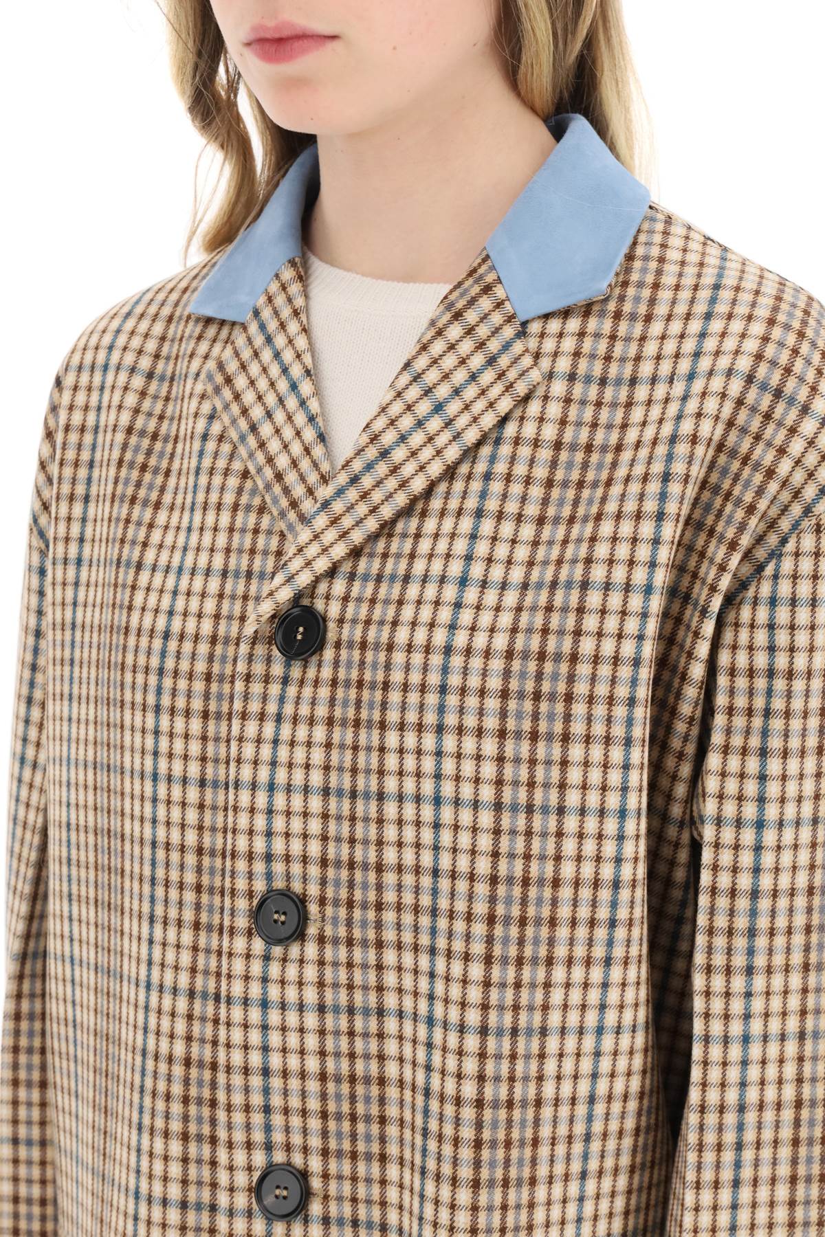 Marni suede collar checked coat