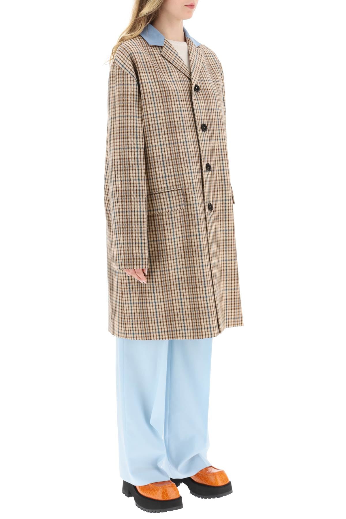 Marni suede collar checked coat