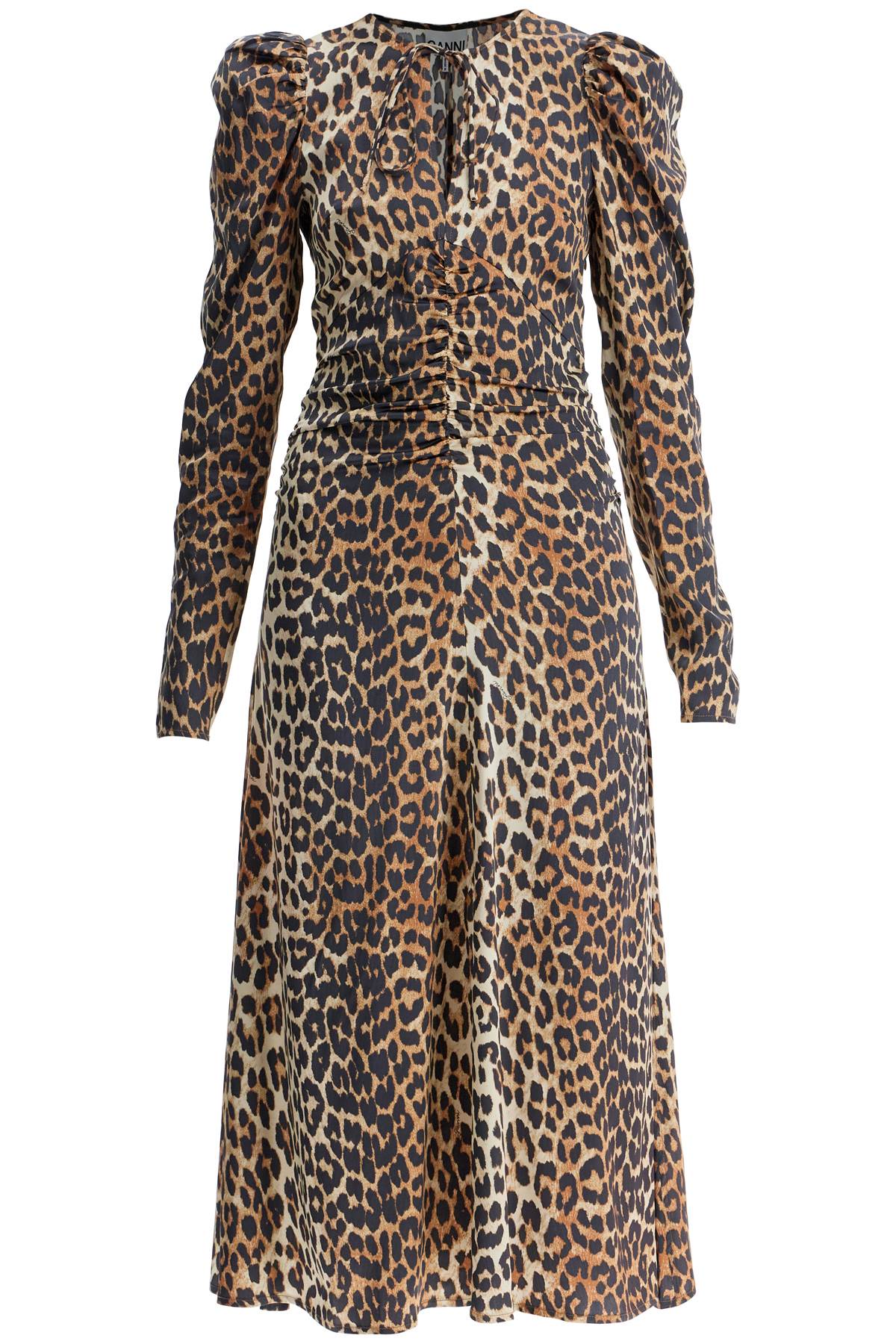 Ganni "animal print satin midi dress"