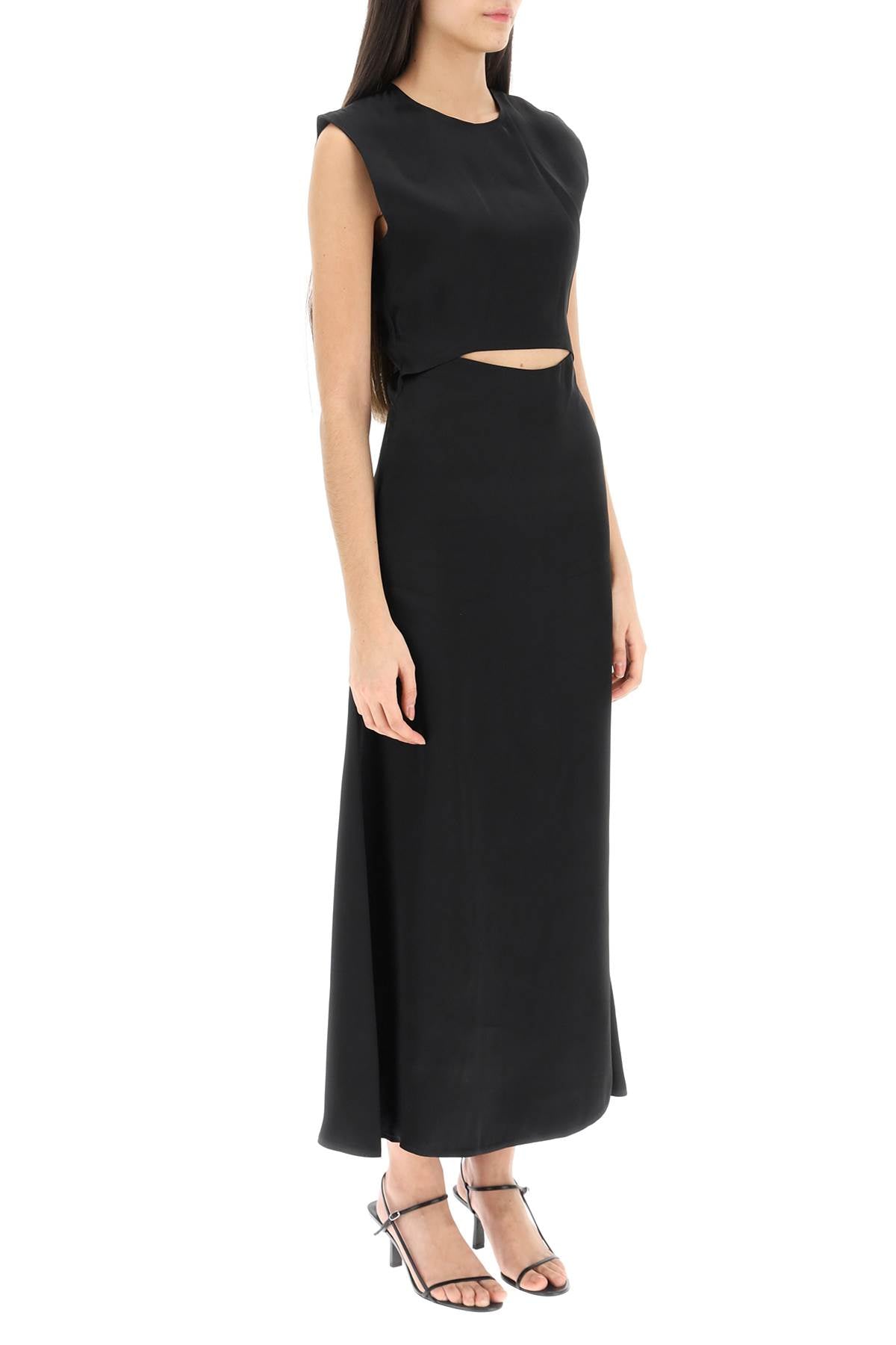 Loulou Studio 'Copan' Long Cut Out Dress In Satin   Black