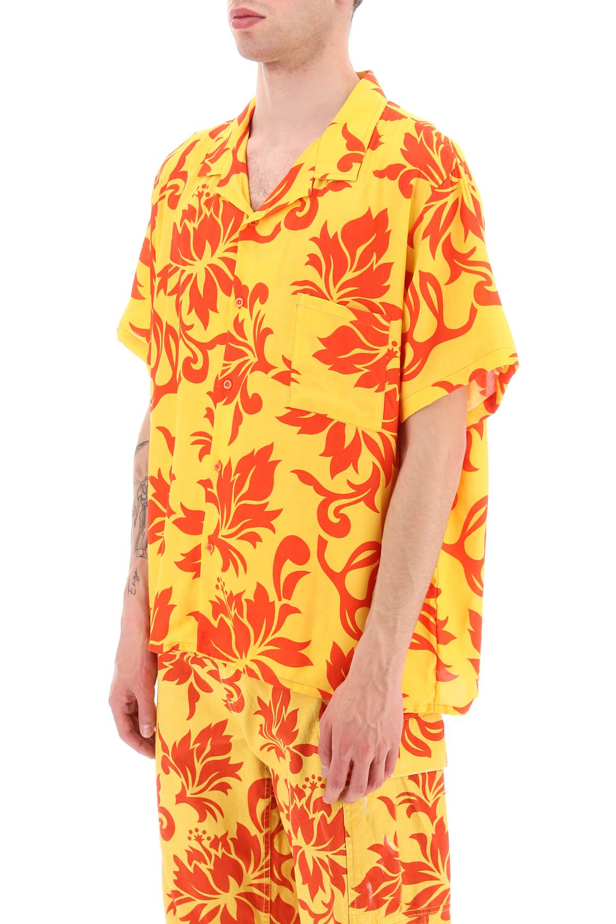 Erl Printed Viscose Bowling Shirt   Yellow