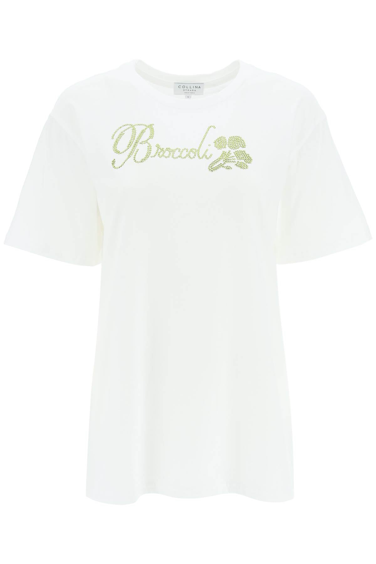 Collina Strada Organic Cotton T Shirt With Rhinestones   White