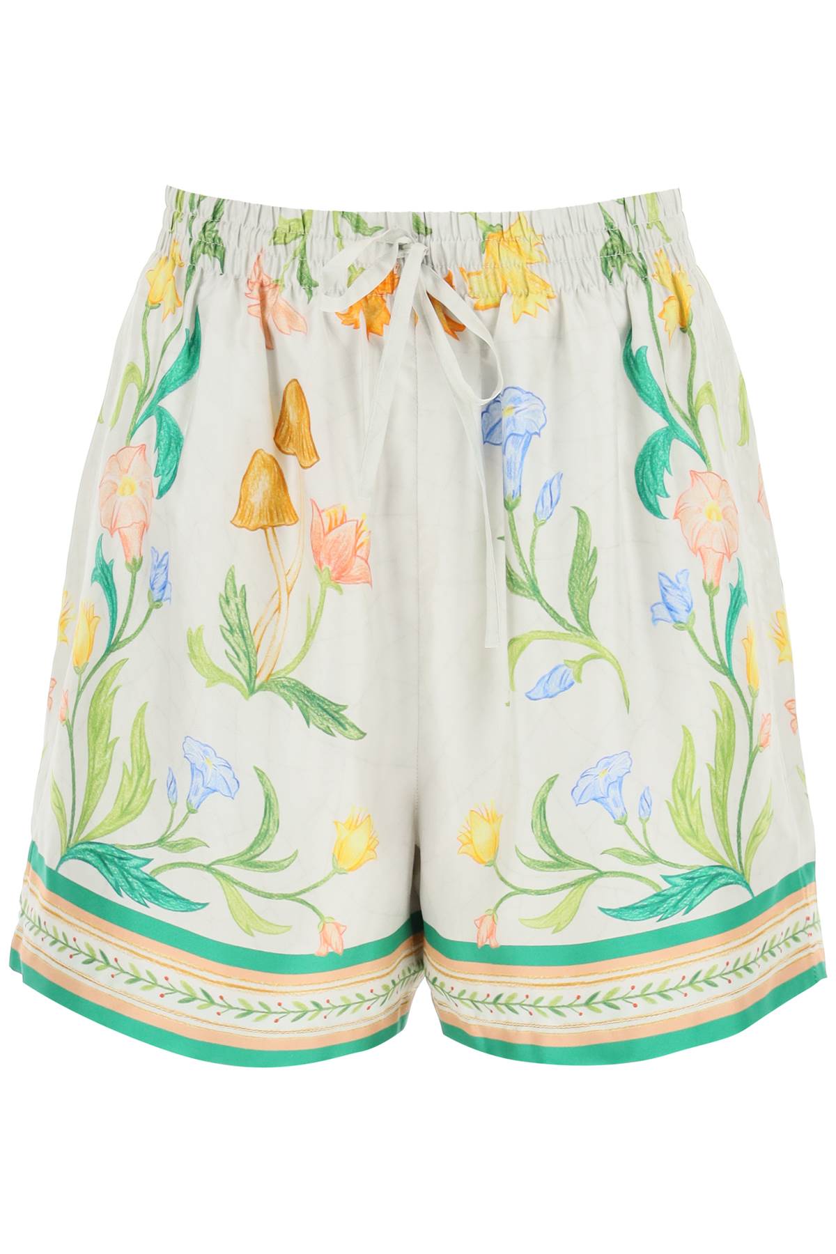 Casablanca L'arche Fleurie Silk Shorts   White