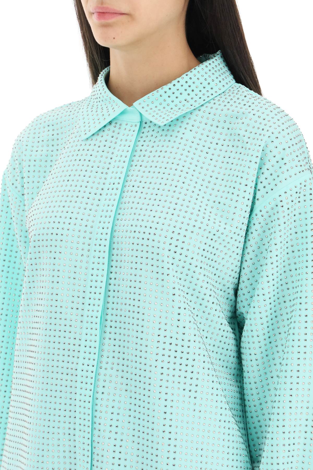 Self Portrait Rhinestone Taffeta Shirt   Green