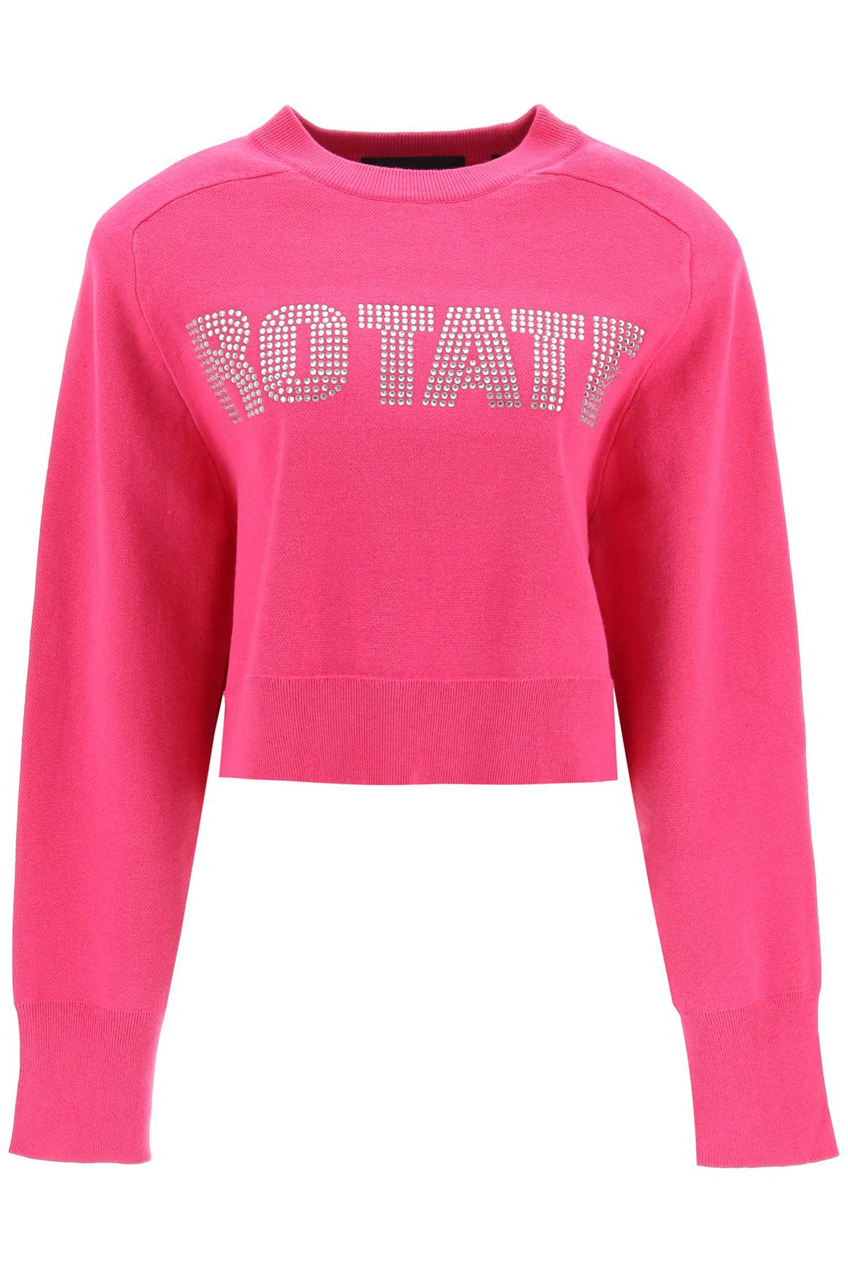 Rotate Rhinestone Logo Organic Cotton Sweater   Fuchsia