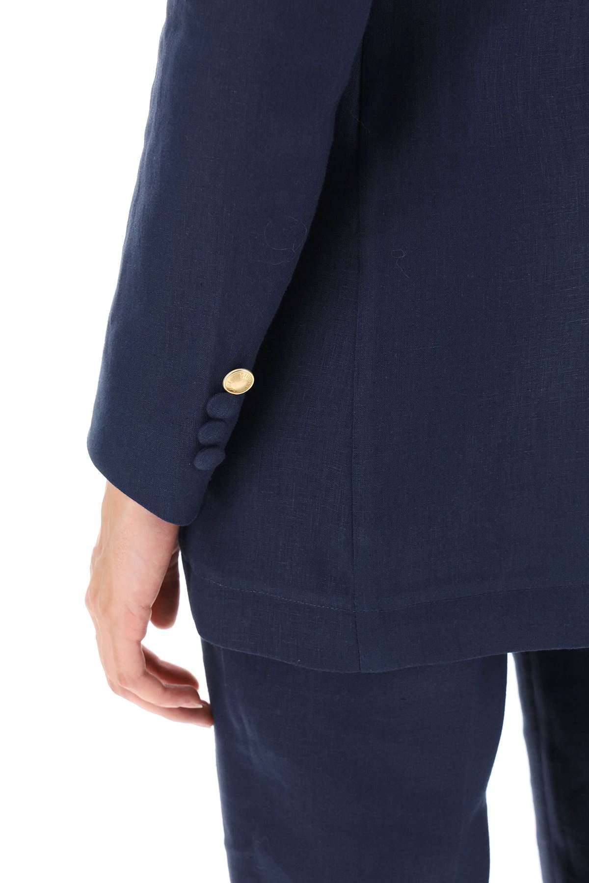 Hebe Studio Single Breasted Blazer In Linen   Blue