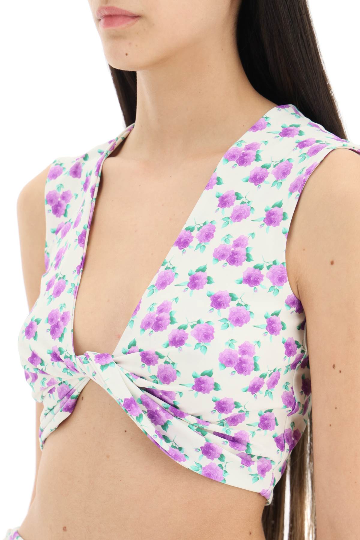 Magda Butrym Floral Printed Twisted Swim Top   White