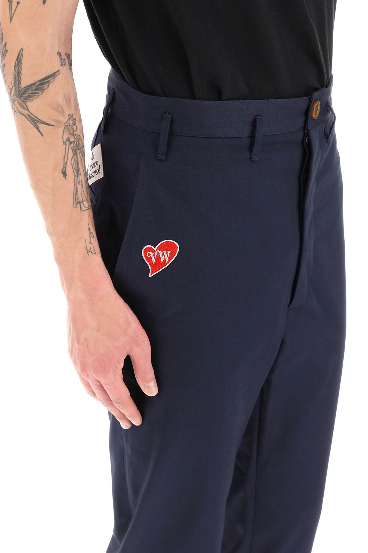 Vivienne Westwood Cropped Cruise Pants Featuring Embroidered Heart Shaped Logo   Blue