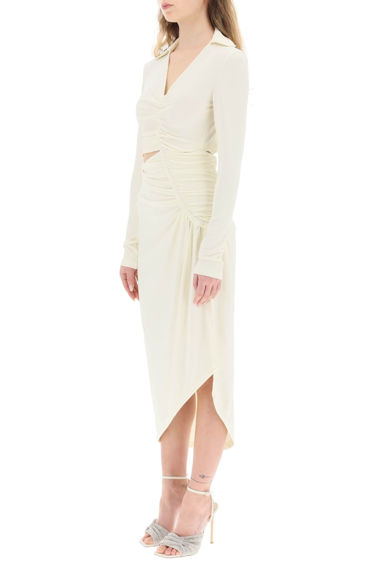 Off White Asymmetric Cut Out Jersey Dress   White