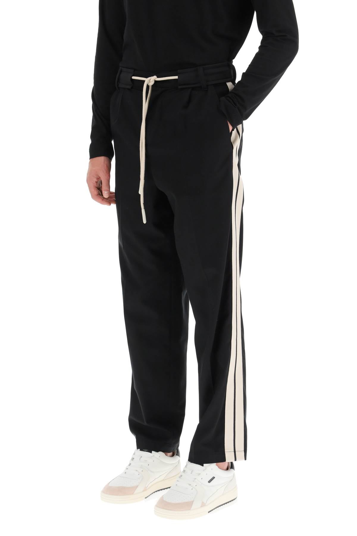 Palm Angels Drawstring Cotton Pants With Side Bands   Black