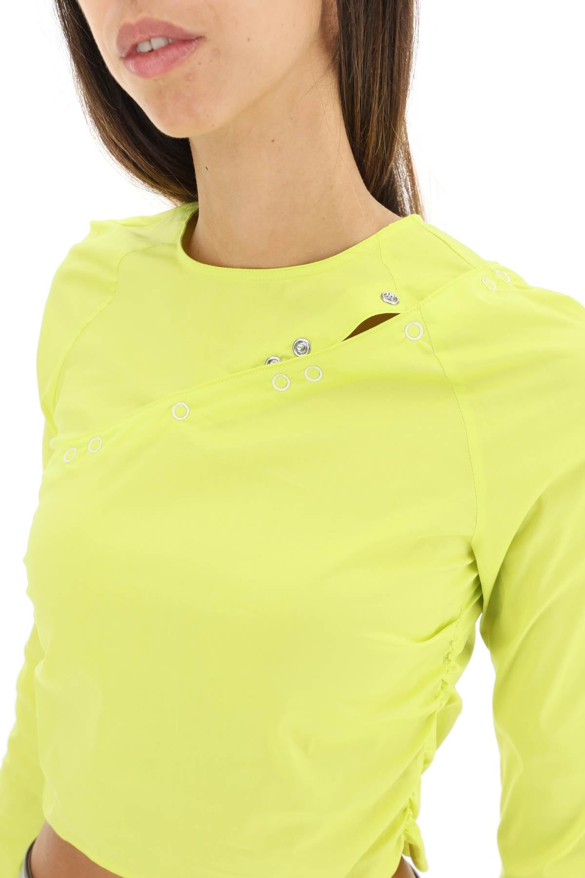 Ganni Convertible Cropped Top In Stretch Poplin   Yellow