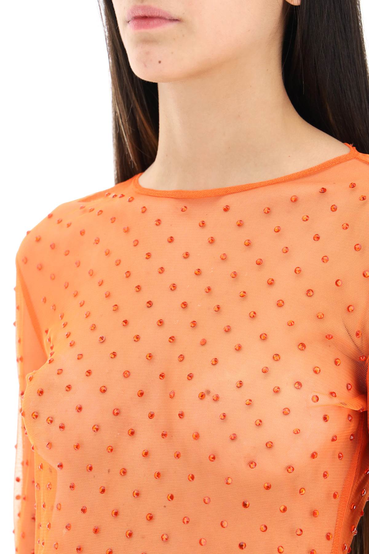 Siedres 'Desta' Rhinestone Mesh Top   Orange