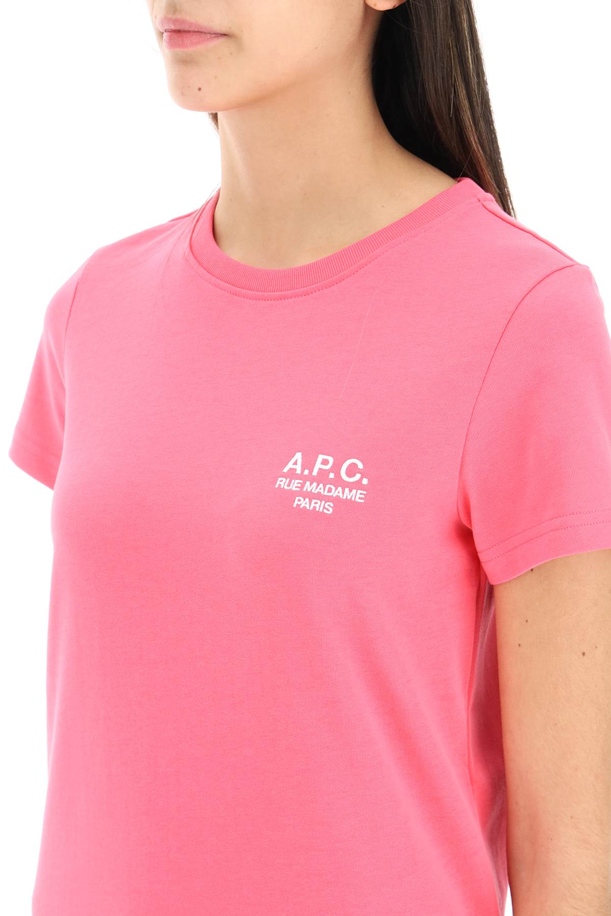 A.P.C. 'New Denise' T Shirt With Logo Embroidery   Fuchsia