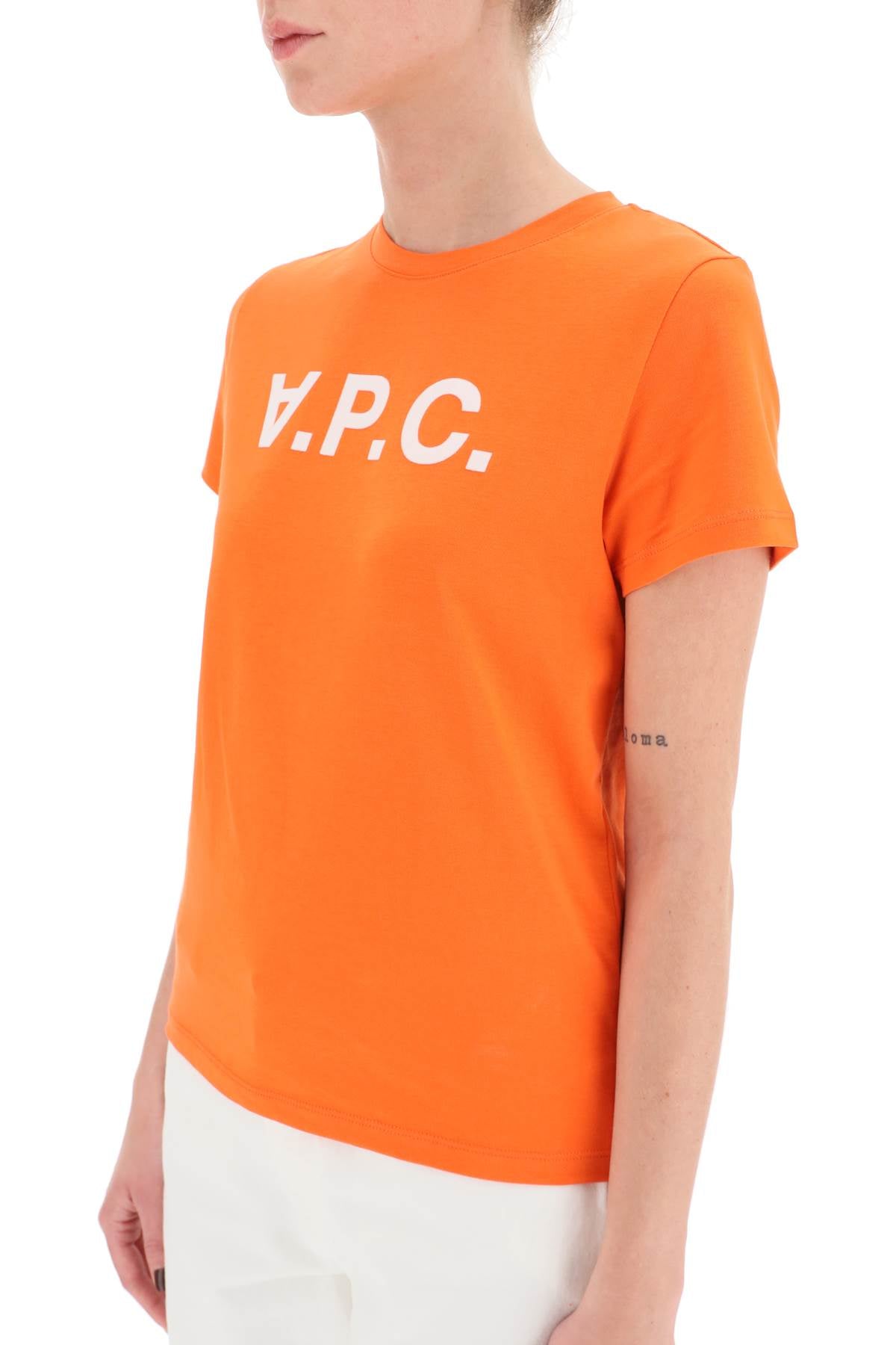 A.P.C. T Shirt With Flocked Vpc Logo   Orange