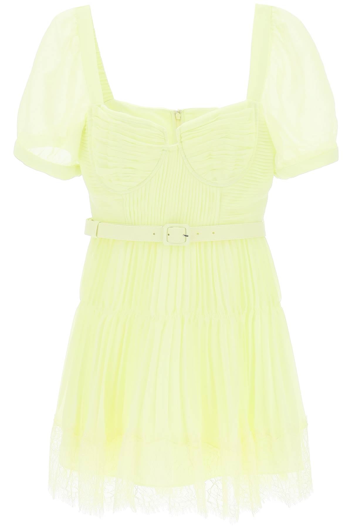 Self Portrait Pleated Chiffon Mini Dress   Yellow