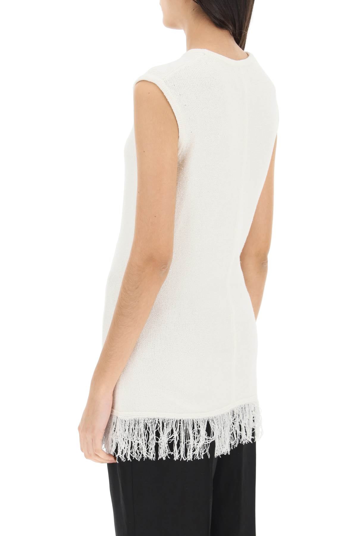 Loulou Studio Fringed Bouclé Knit Top   White