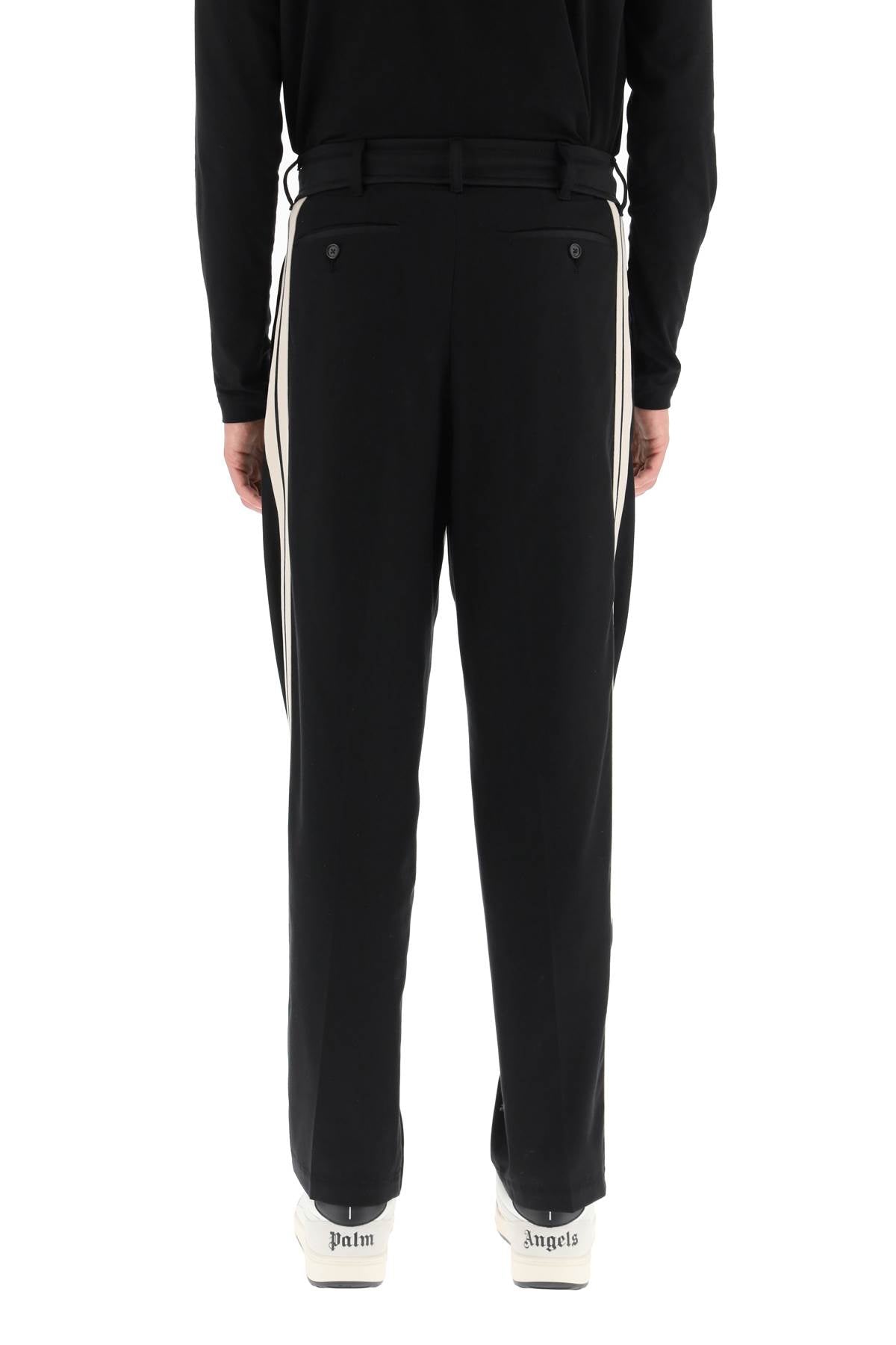 Palm Angels Drawstring Cotton Pants With Side Bands   Black