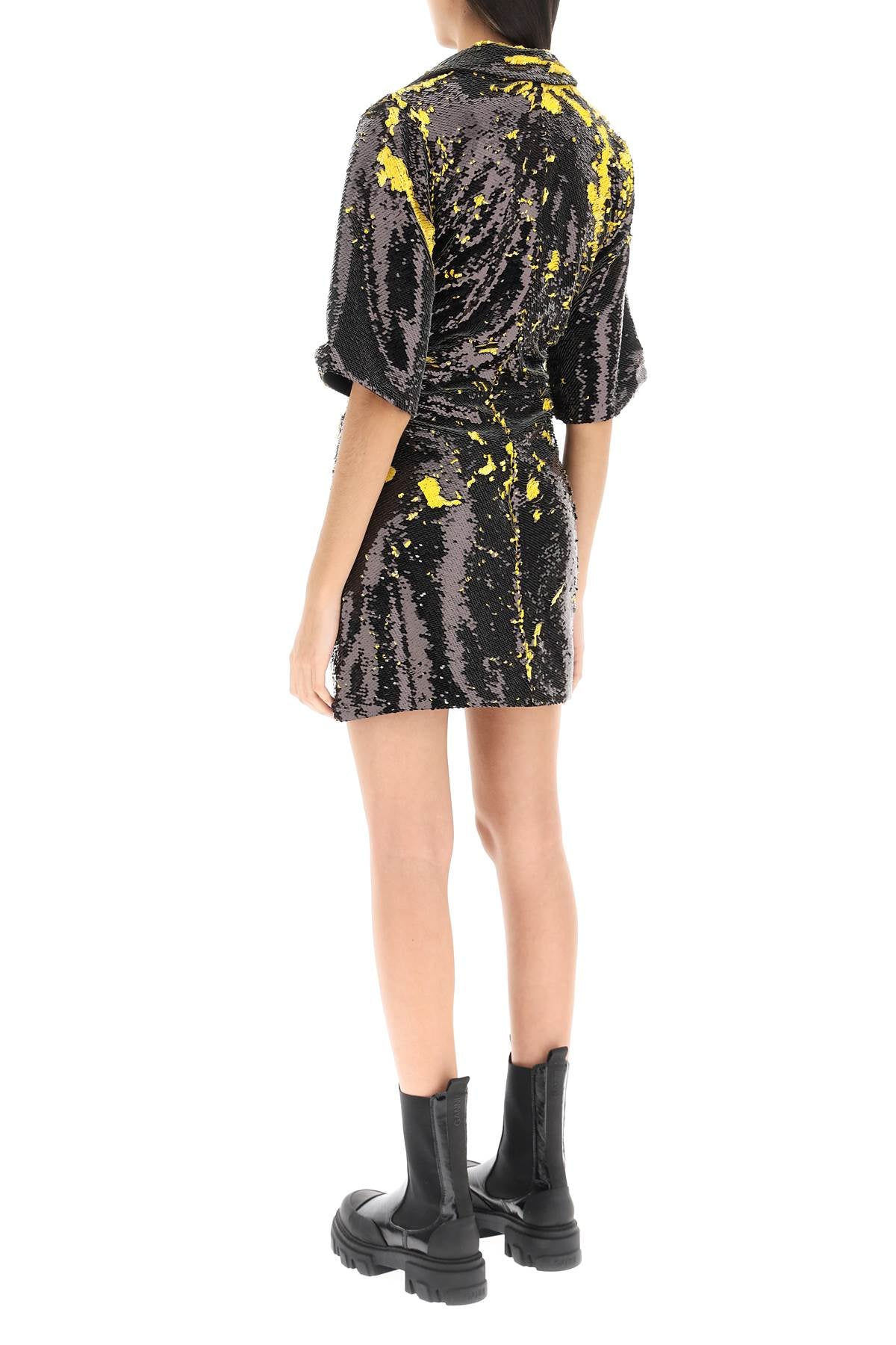 Ganni Bicolor Mini Sequined Dress   Black