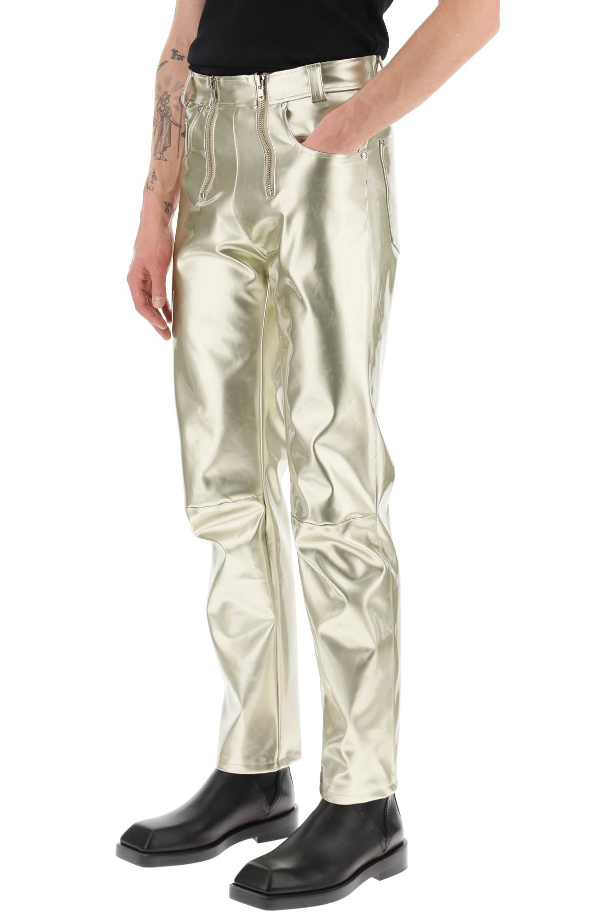 Gmbh Double Zip Vinyl Pants   Gold