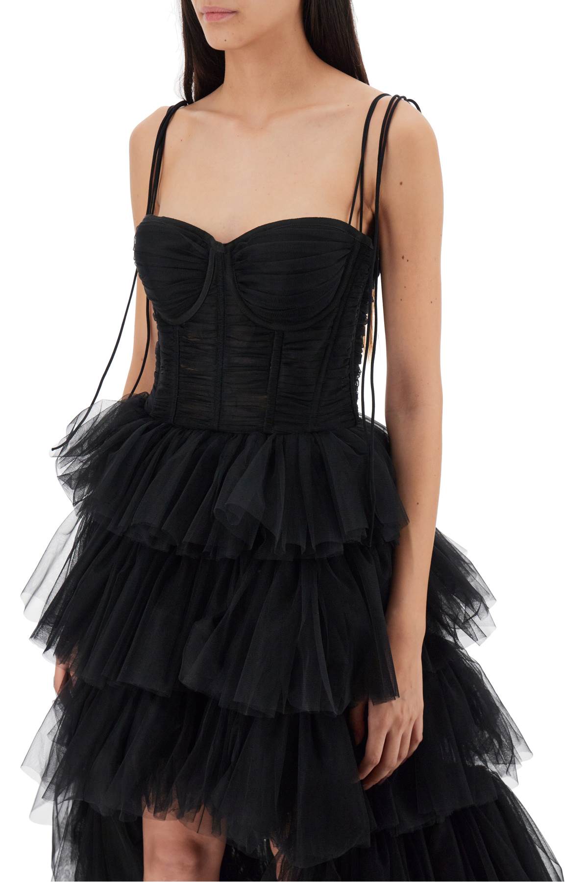 1913 Dresscode Long Bustier Dress With Flounced Skirt   Black