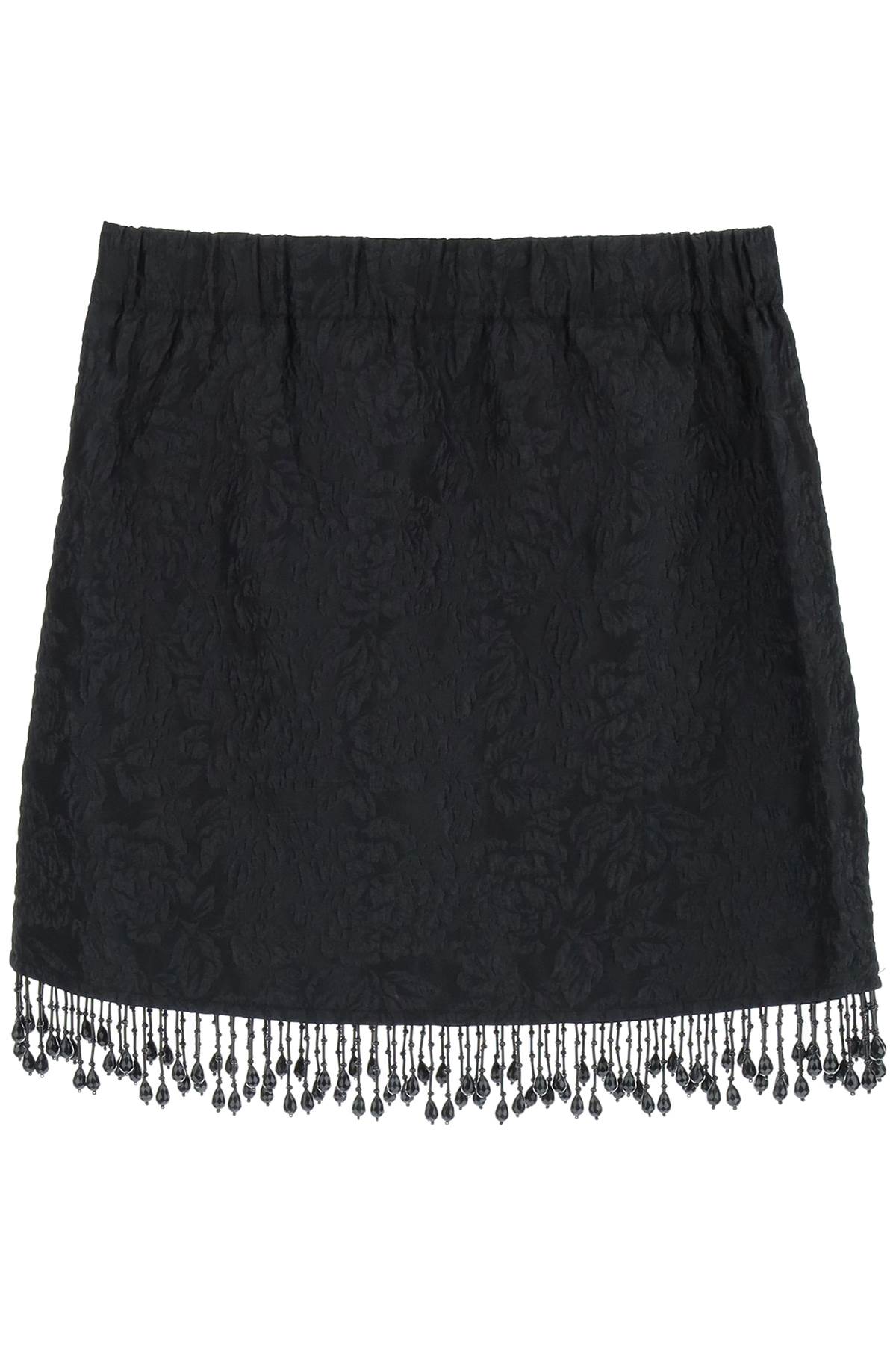 Ganni Jacquard Mini Skirt With Bead Fringes   Black