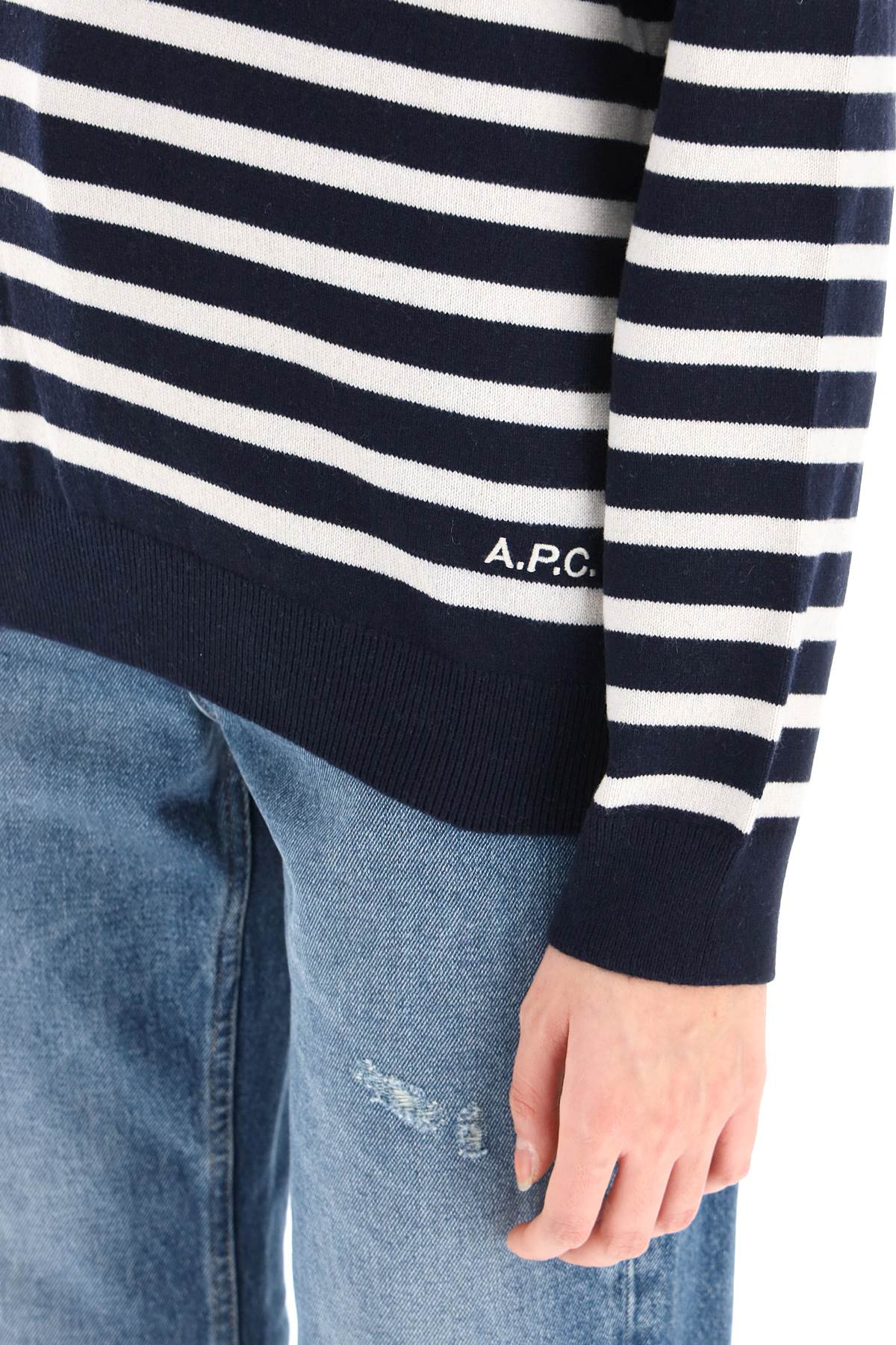 A.P.C. 'Phoebe' Striped Cashmere And Cotton Sweater   Blue