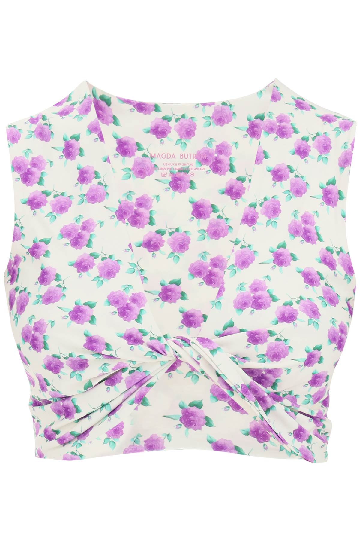 Magda Butrym Floral Printed Twisted Swim Top   White