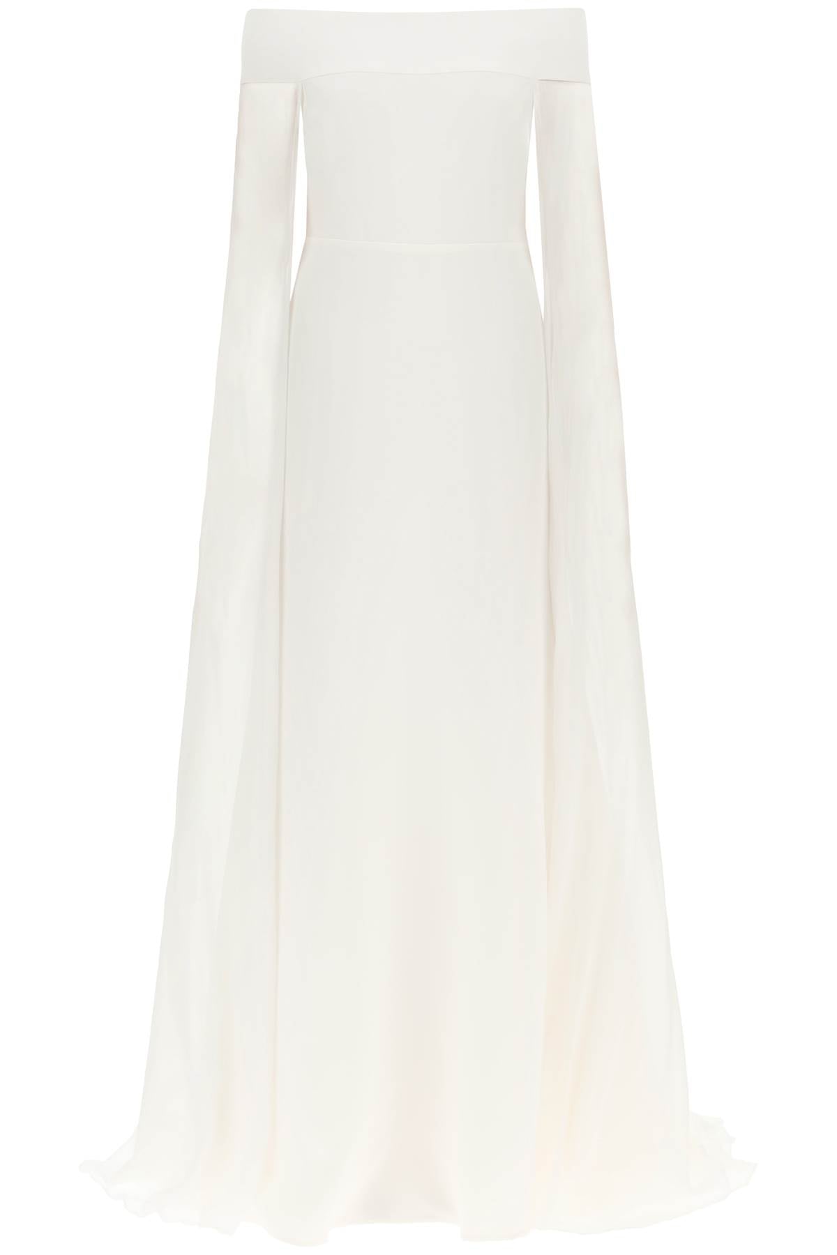 Roland mouret off-the-shoulder cady gown with chiffon cape