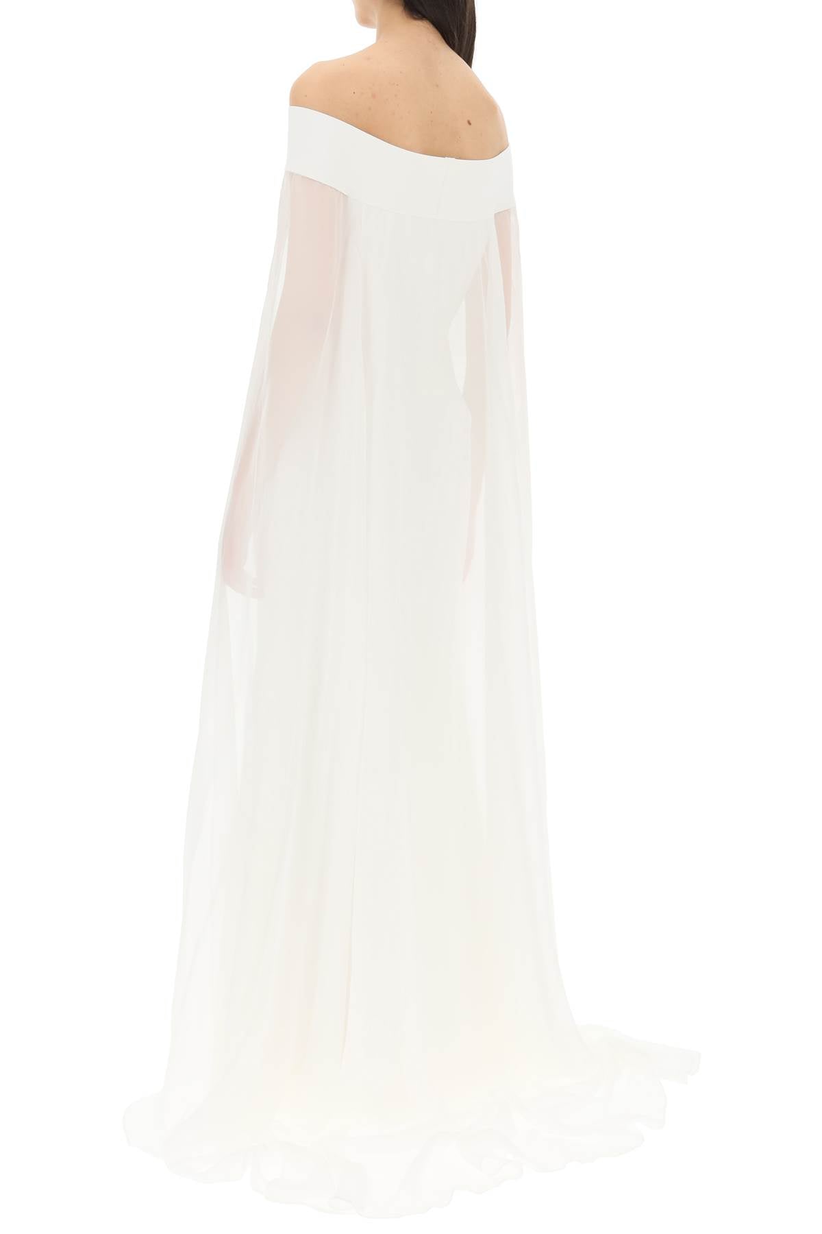 Roland mouret off-the-shoulder cady gown with chiffon cape