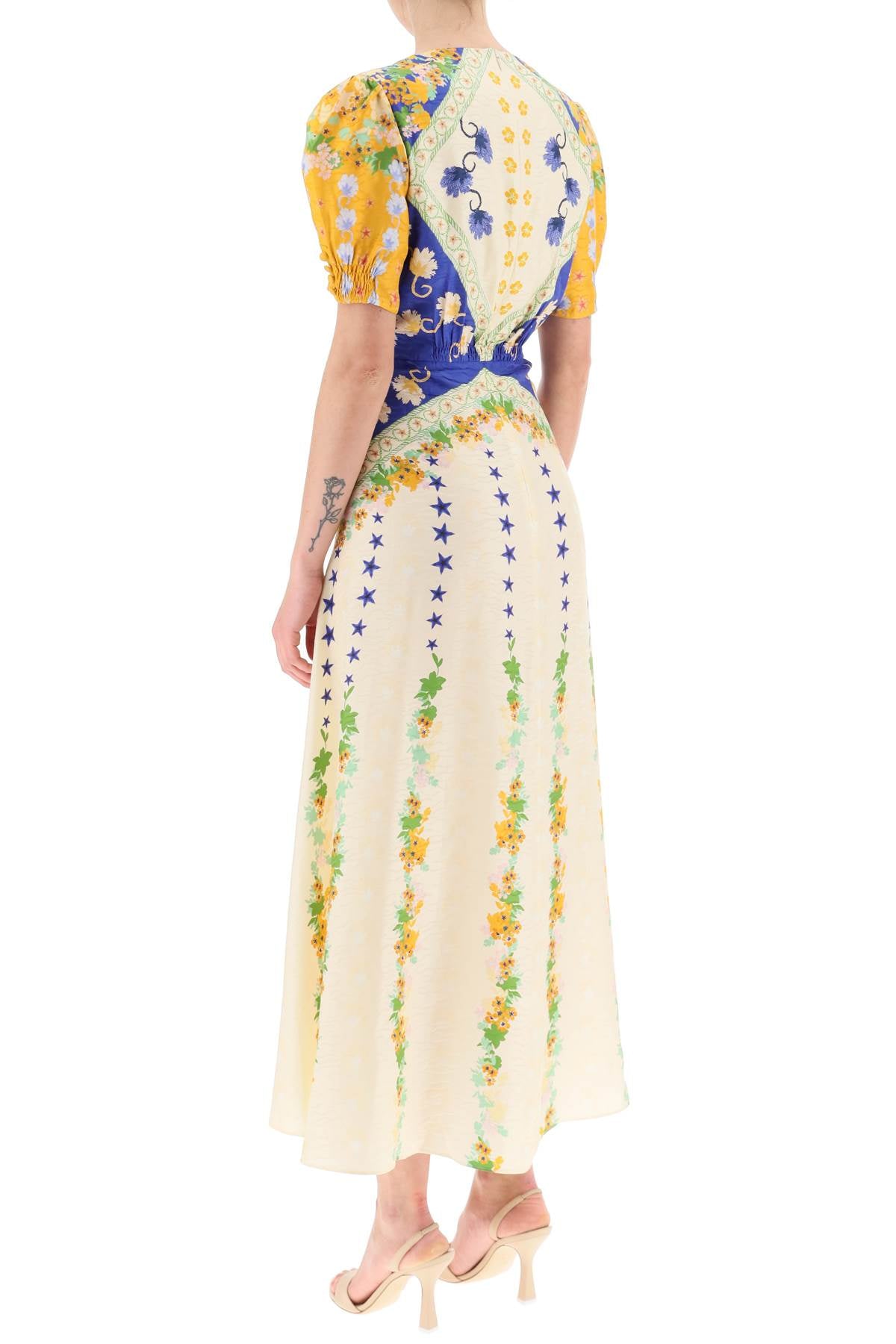 Saloni 'lea' long dress in printed silk