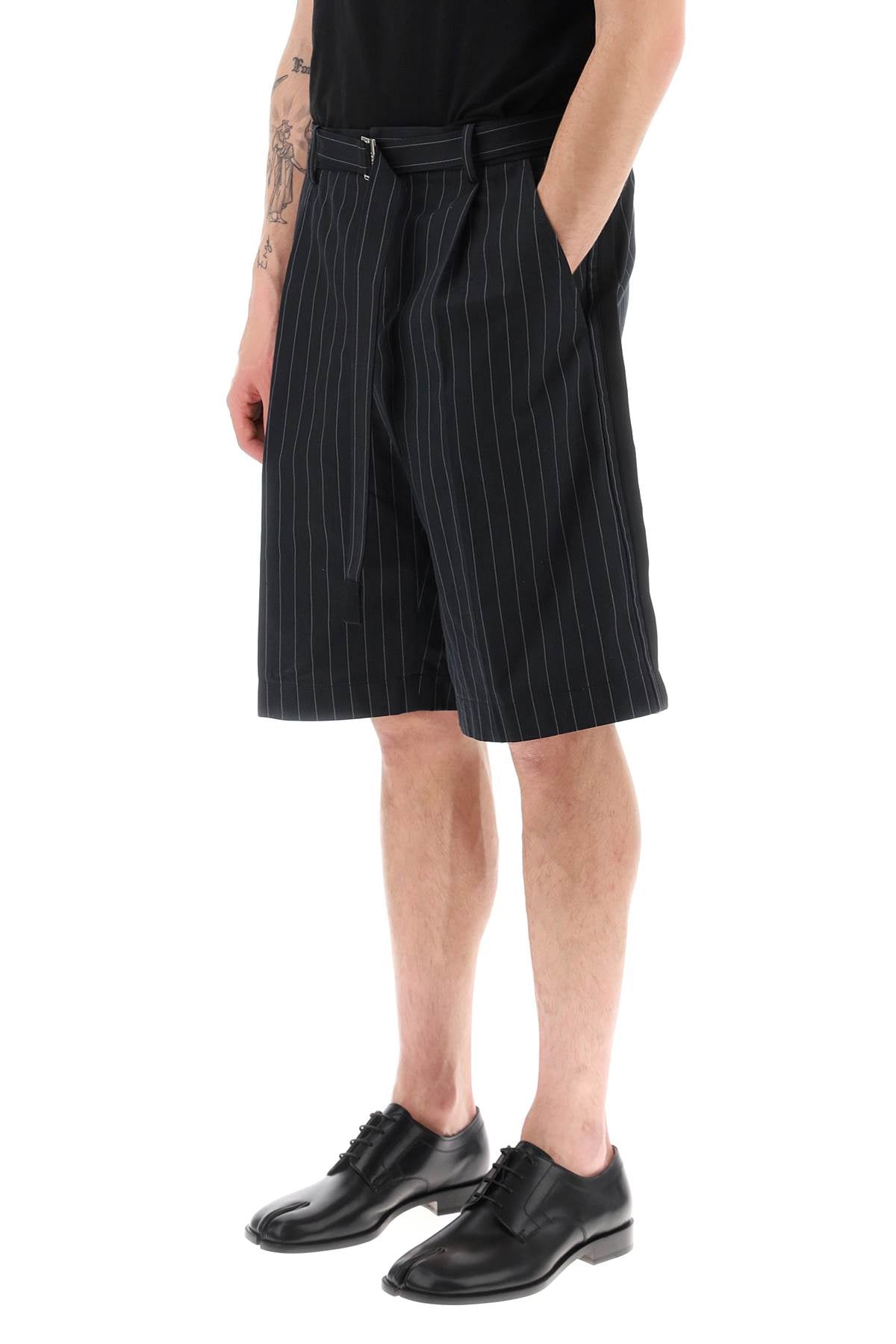 Sacai belted pinstripe shorts