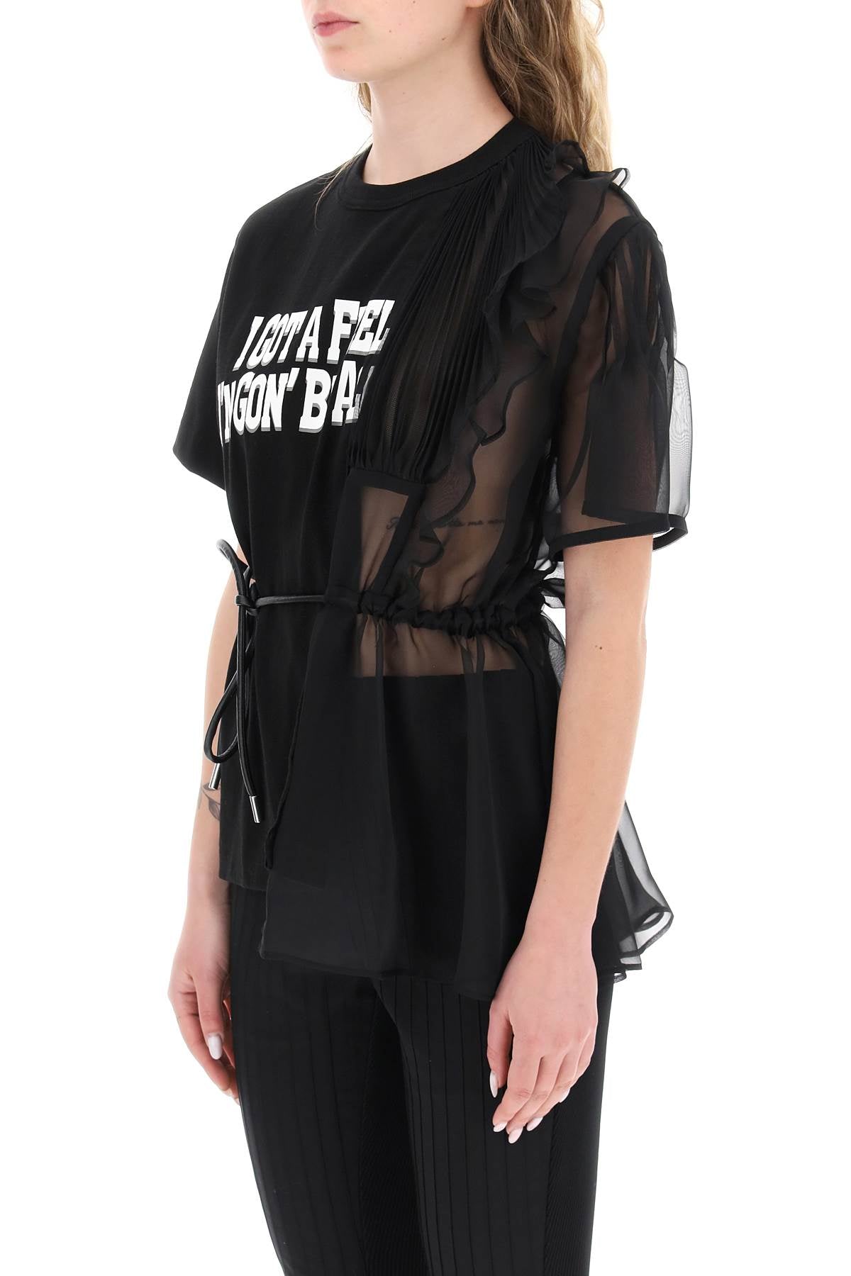 Sacai t-shirt with print and chiffon insert