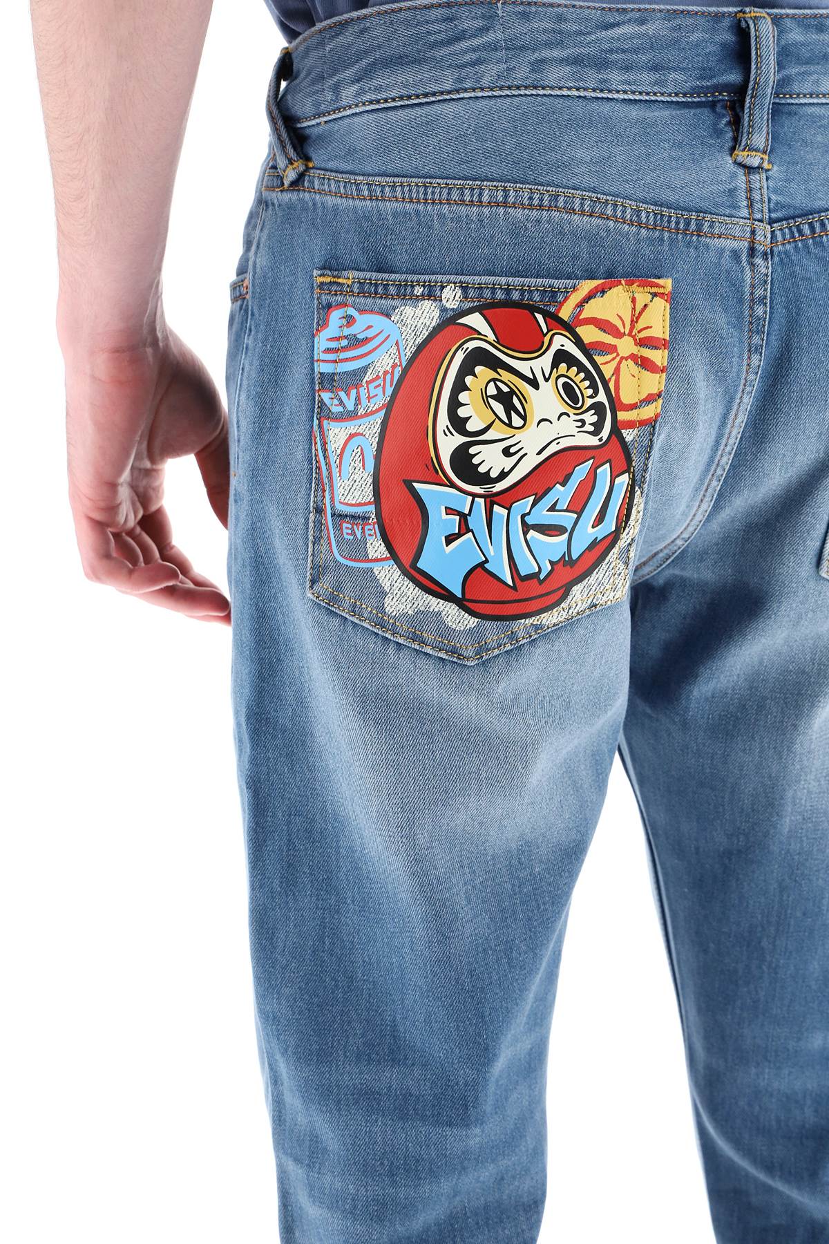 Evisu slim jeans with prints at back