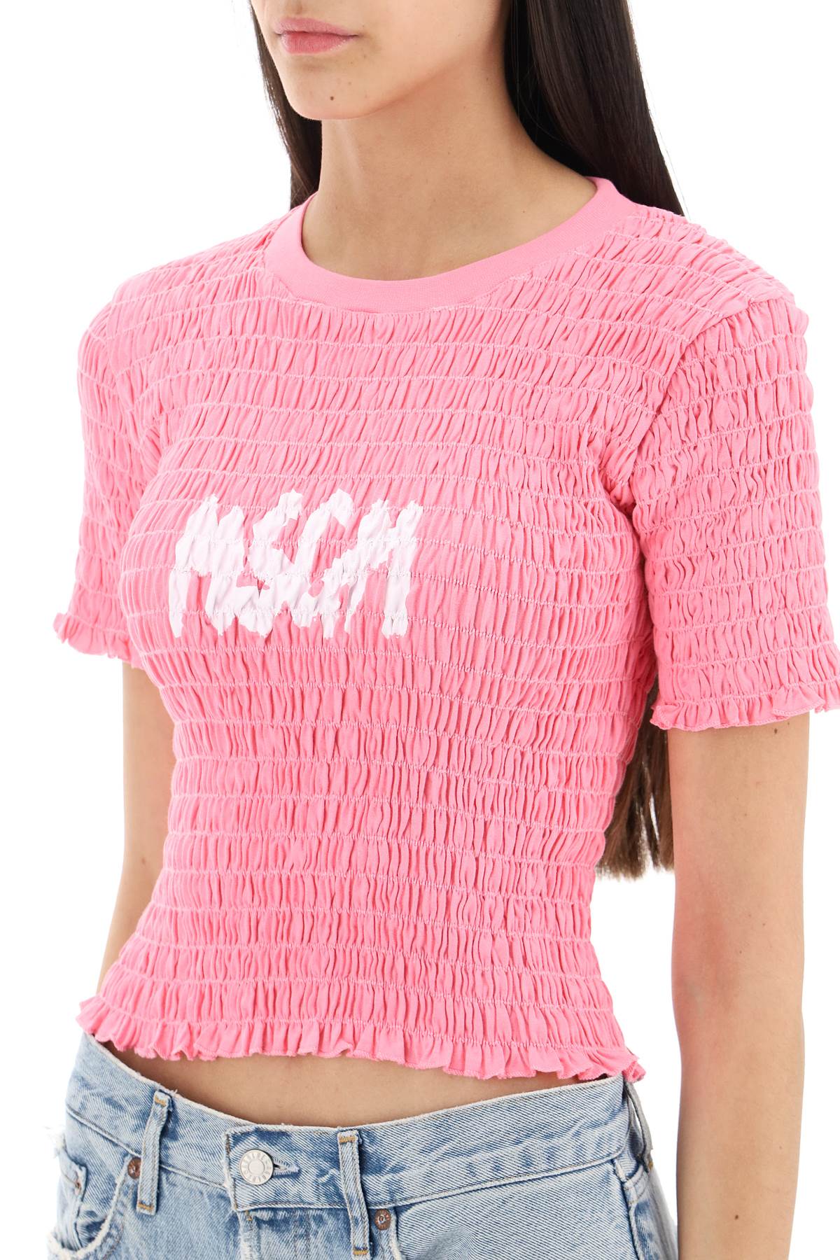 Msgm smocked t-shirt with logo print